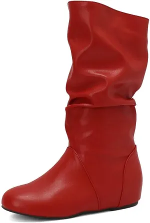DINTAHA Womens Slouch Flat Boots Mid Calf Flat Boots Low Heel Fall Slouchy Cowgirl Boots