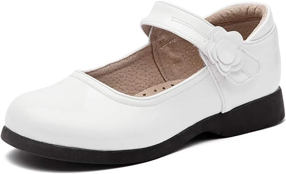 DKZSYIM Toddler Girls Dress Shoes Ballet Wedding Party Princess School Uniform Mary Jane Flats Shoes,Model KM 222PU