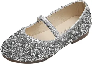 Dress Shoes for Girls Mary Jane Flats Sparkle Glitter Princess Shoes Wedding Party School Slip-On Ballet Shoes