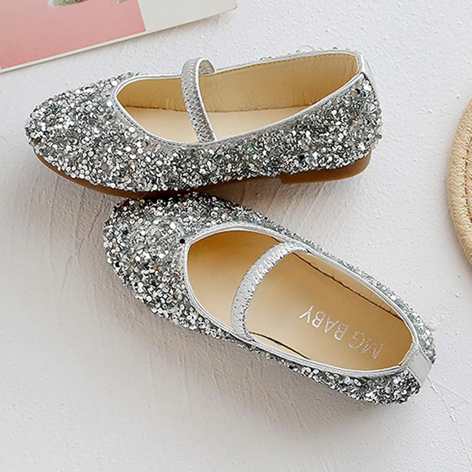 Dress Shoes for Girls Mary Jane Flats Sparkle Glitter Princess Shoes Wedding Party School Slip-On Ballet Shoes