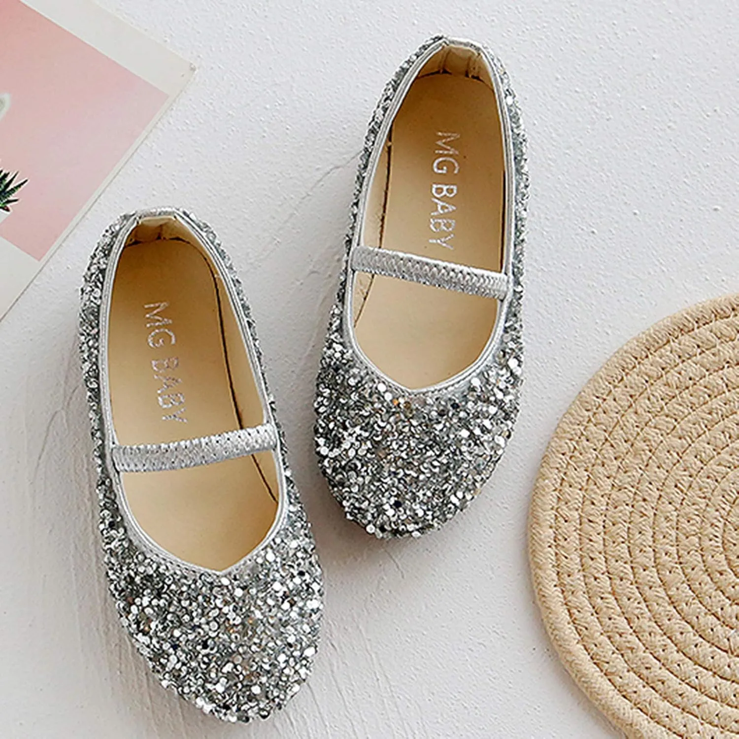 Dress Shoes for Girls Mary Jane Flats Sparkle Glitter Princess Shoes Wedding Party School Slip-On Ballet Shoes