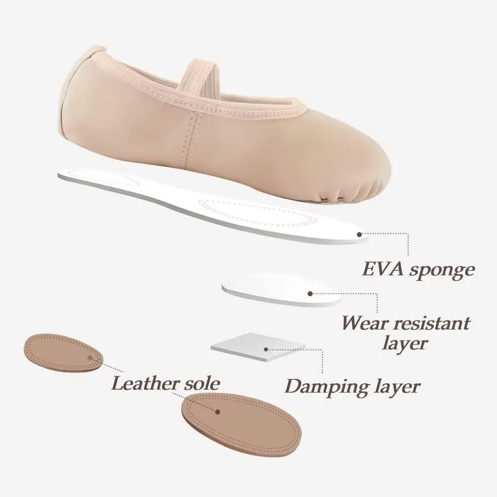 DyingSwan Toddler Ballet Shoes for Girls, Soft Leather Ballet Slippers, No-Tie Ballet Shoes Dance Shoes for Girls (Toddler/Little/Big Kid/Women)