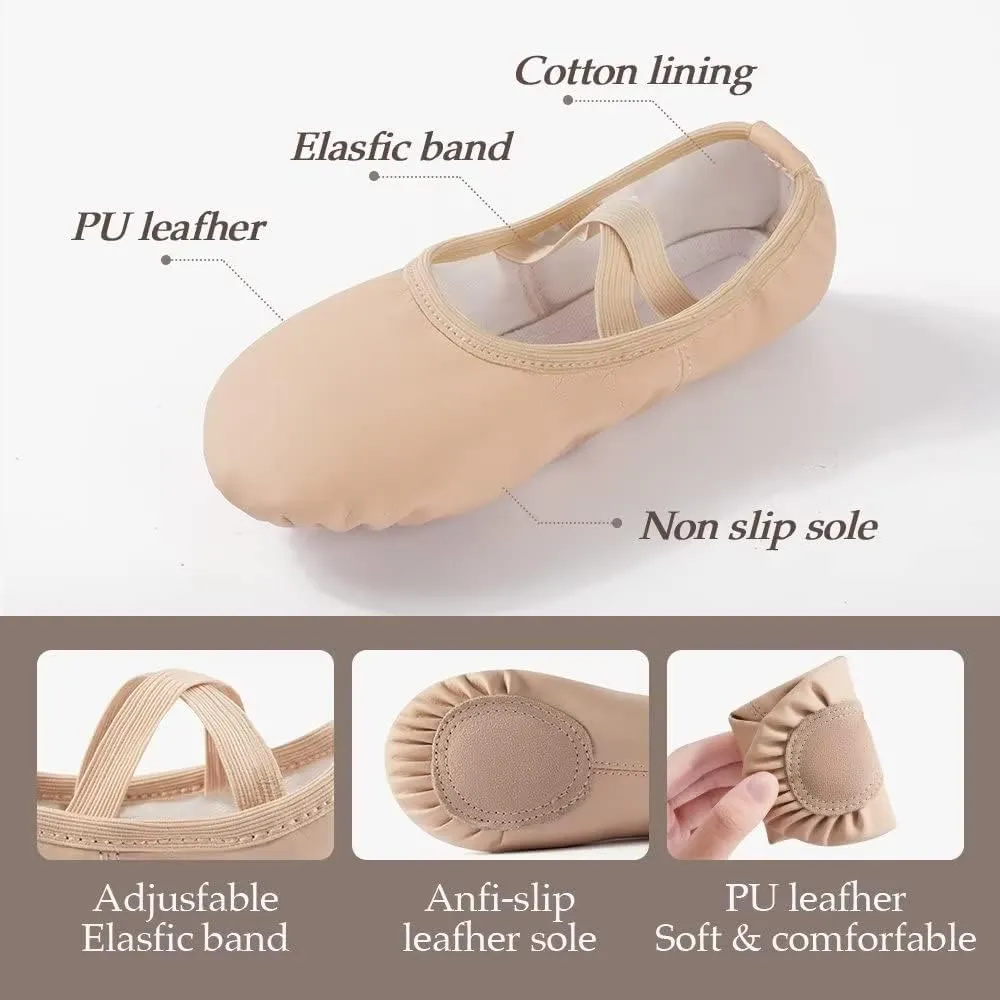DyingSwan Toddler Ballet Shoes for Girls, Soft Leather Ballet Slippers, No-Tie Ballet Shoes Dance Shoes for Girls (Toddler/Little/Big Kid/Women)