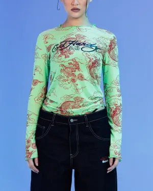 Ed Hardy By Loiter Women's Mesh Long Sleeve Top Light Green
