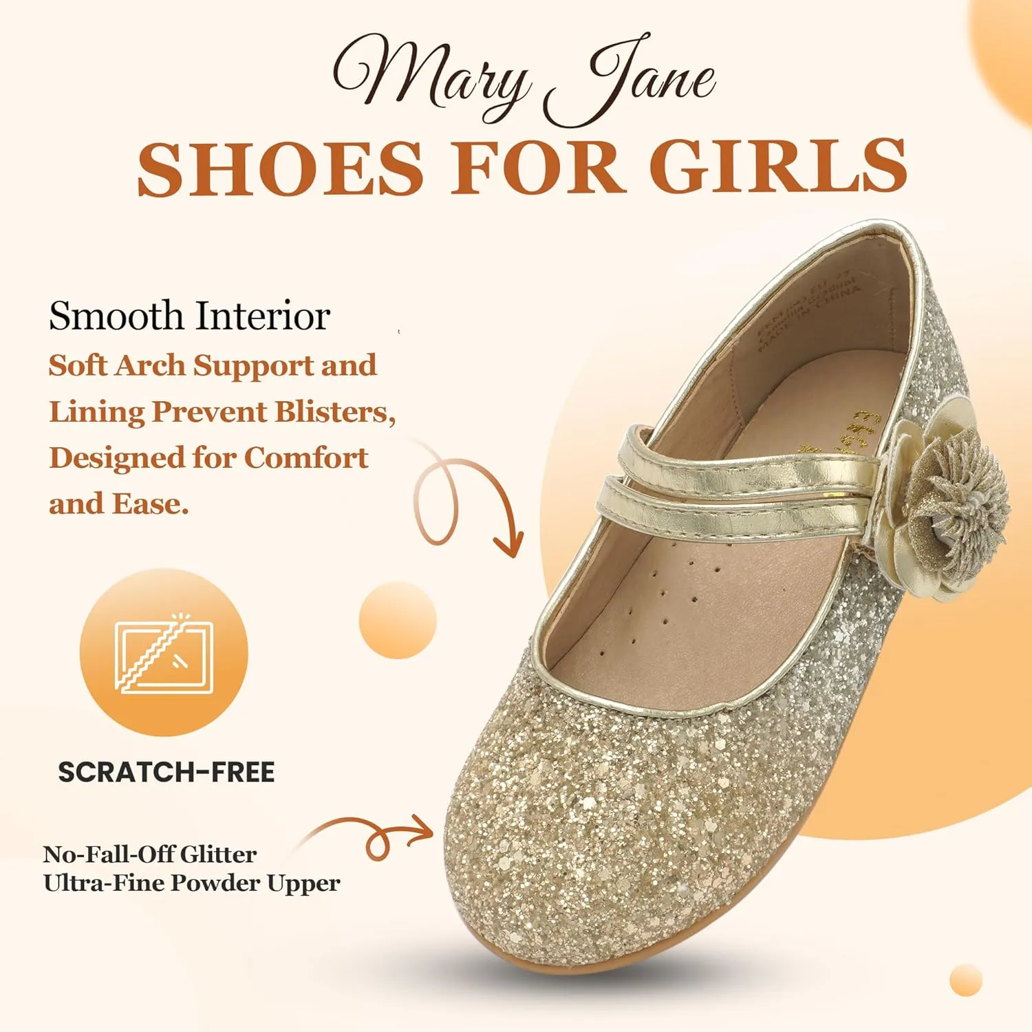 EIGHT KM Toddler Girls Dress Shoes  Girls Mary Jane Shoes | Mary Jane Flats - Ballet Flats  Party, Flower Girl, Wedding Dress Shoes for Girls  Comfortable & Non-Slip Design for Ages up to 7