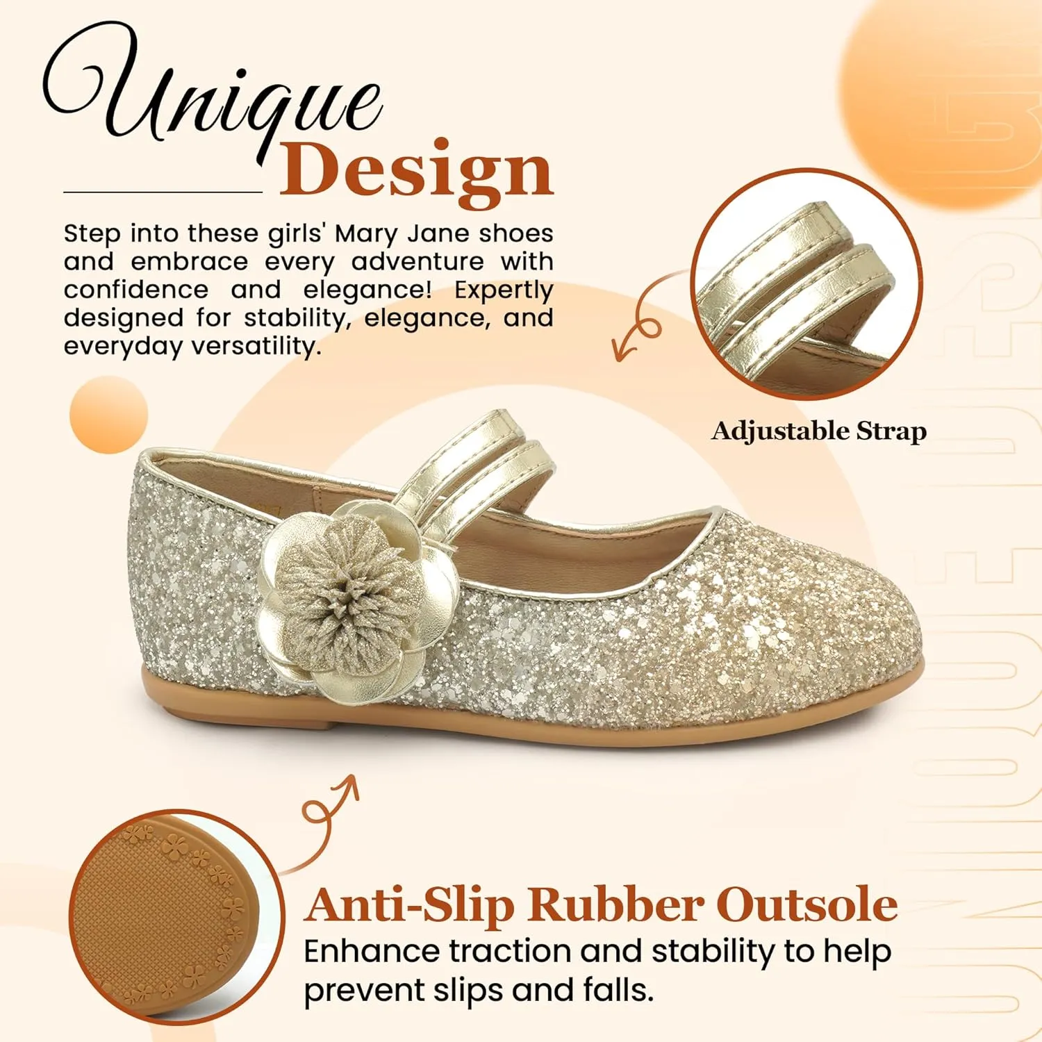 EIGHT KM Toddler Girls Dress Shoes  Girls Mary Jane Shoes | Mary Jane Flats - Ballet Flats  Party, Flower Girl, Wedding Dress Shoes for Girls  Comfortable & Non-Slip Design for Ages up to 7