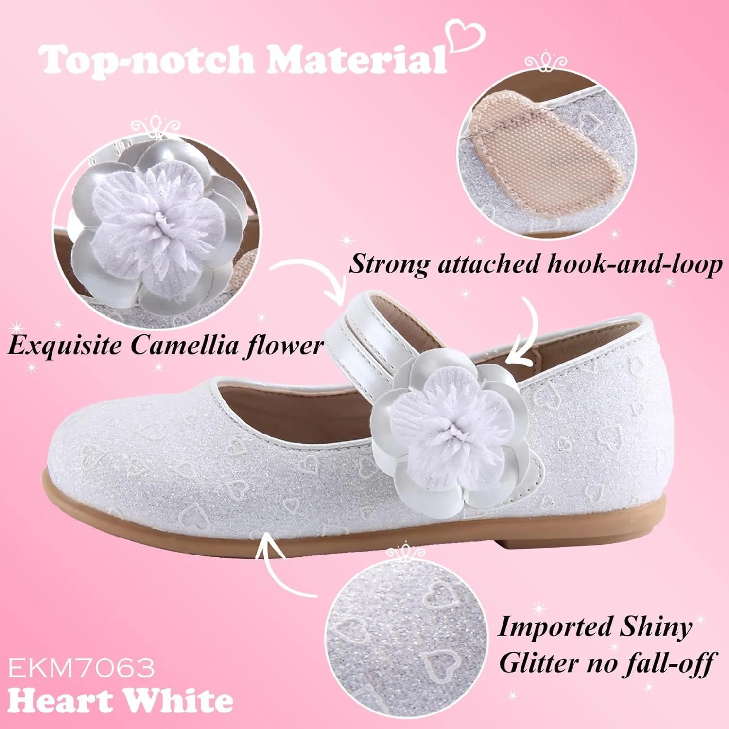 EIGHT KM Toddler Girls Dress Shoes  Girls Mary Jane Shoes | Mary Jane Flats - Ballet Flats  Party, Flower Girl, Wedding Dress Shoes for Girls  Comfortable & Non-Slip Design for Ages up to 7