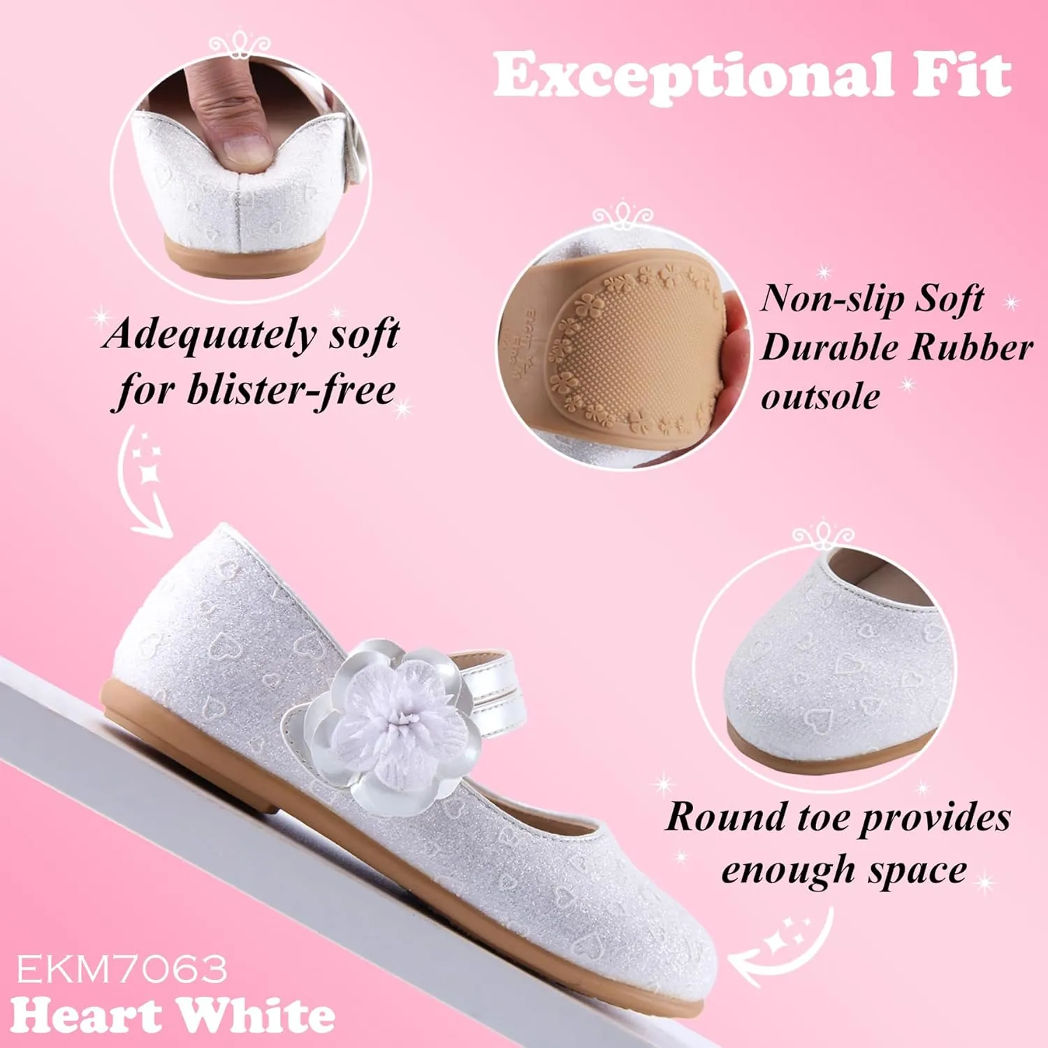 EIGHT KM Toddler Girls Dress Shoes  Girls Mary Jane Shoes | Mary Jane Flats - Ballet Flats  Party, Flower Girl, Wedding Dress Shoes for Girls  Comfortable & Non-Slip Design for Ages up to 7