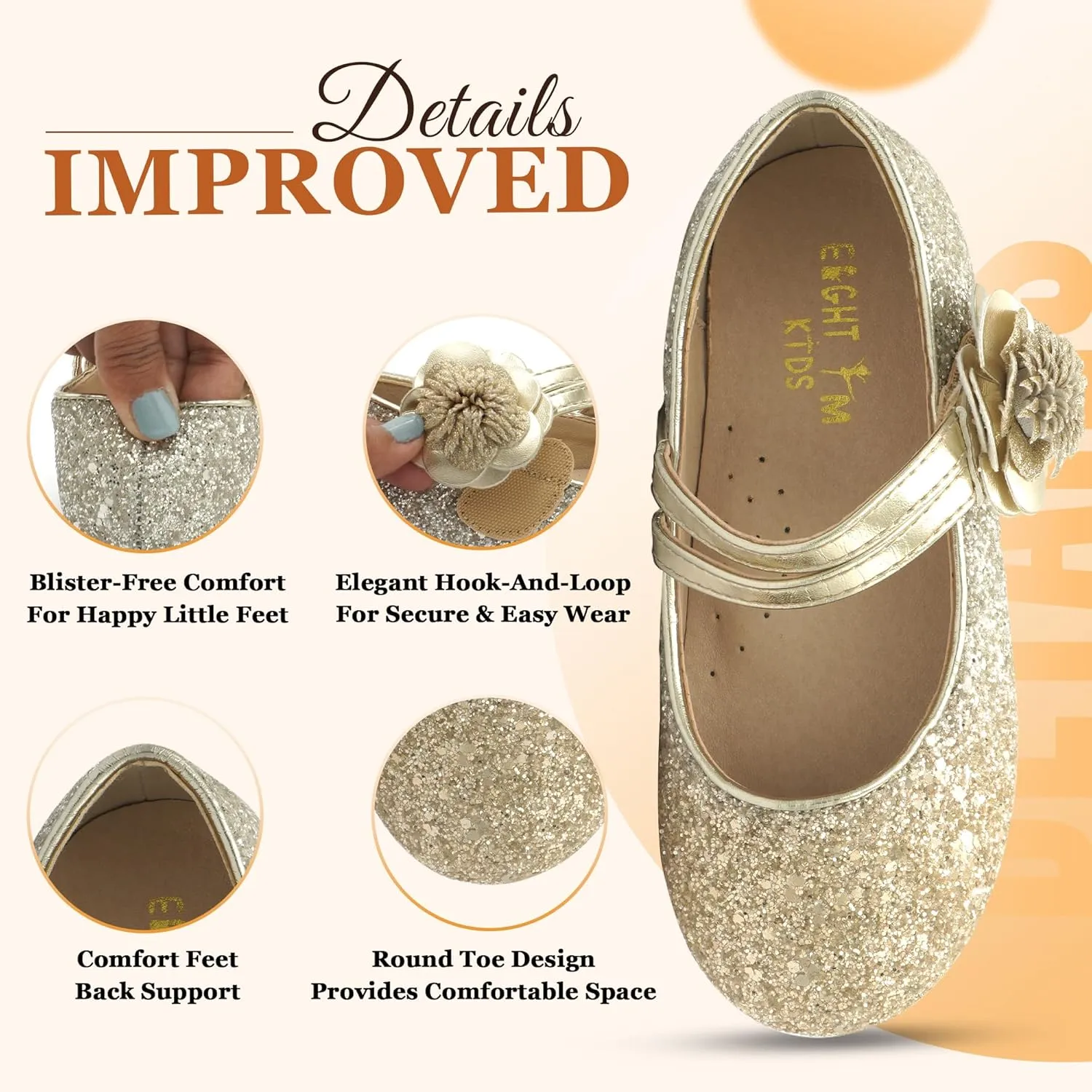 EIGHT KM Toddler Girls Dress Shoes  Girls Mary Jane Shoes | Mary Jane Flats - Ballet Flats  Party, Flower Girl, Wedding Dress Shoes for Girls  Comfortable & Non-Slip Design for Ages up to 7