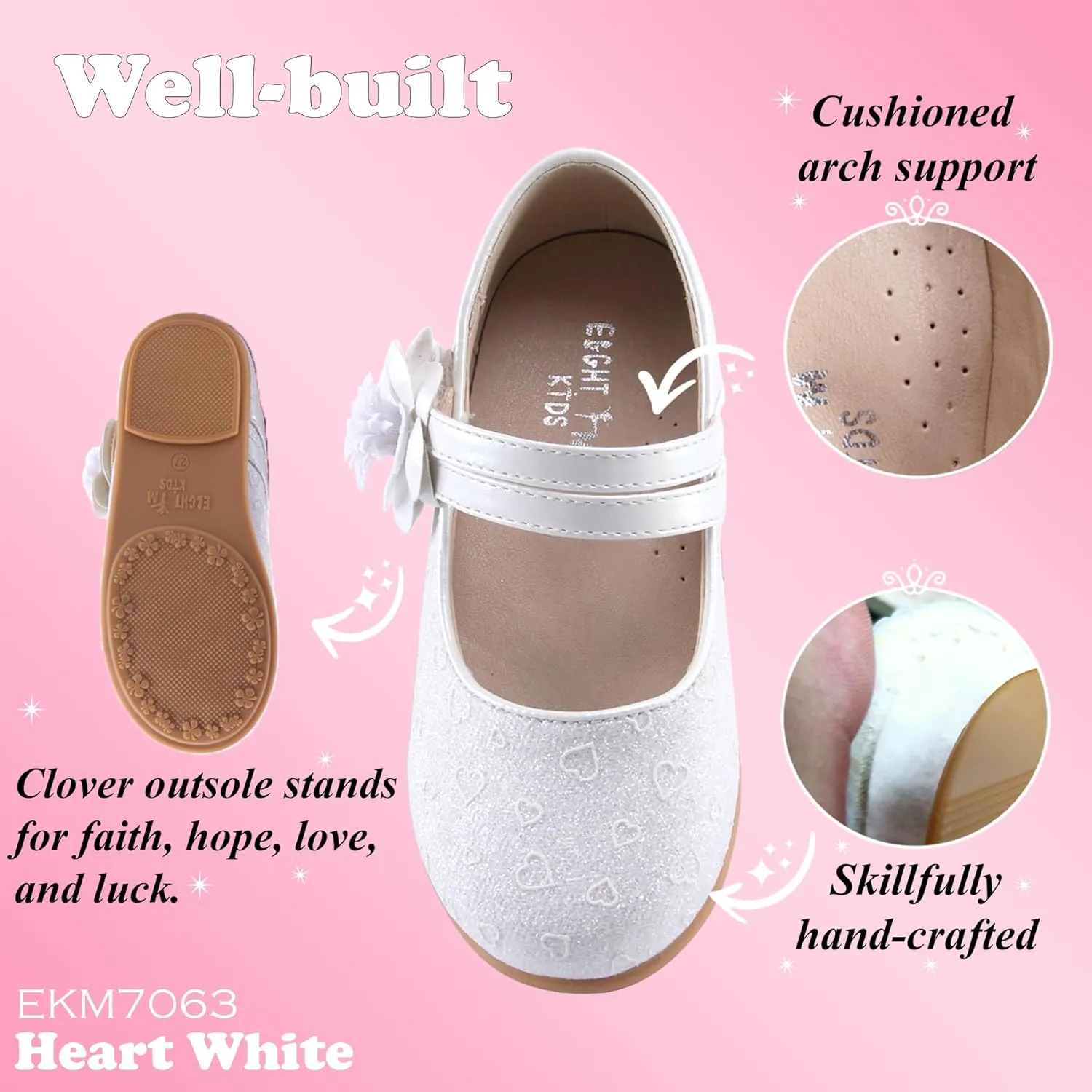 EIGHT KM Toddler Girls Dress Shoes  Girls Mary Jane Shoes | Mary Jane Flats - Ballet Flats  Party, Flower Girl, Wedding Dress Shoes for Girls  Comfortable & Non-Slip Design for Ages up to 7