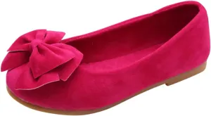 EnJoCho Toddler Little Girl Flock Mary Jane Dress Shoes Ballet Flats for Girl Party School Shoes Bowknot Princess Shoes 7-12Y (Hot Pink-06#, 7.5-8Years)