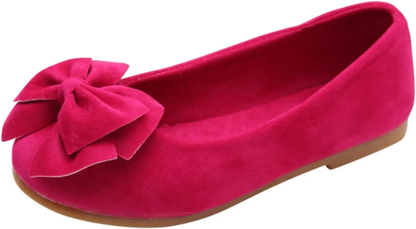 EnJoCho Toddler Little Girl Flock Mary Jane Dress Shoes Ballet Flats for Girl Party School Shoes Bowknot Princess Shoes 7-12Y (Hot Pink-06#, 7.5-8Years)