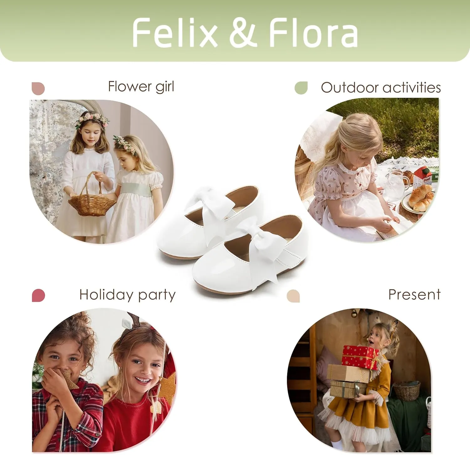 Felix & Flora Toddler Flower Girl Dress Shoes - Girl Ballet Flats Party School Shoes Wedding