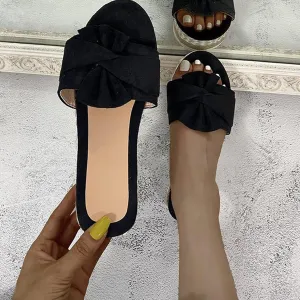 Flat Sandals for Women 2021 Fashion Bow Slip-On Platform Sandals Summer Open Toe Breathable Slippers Comfy Beach Travel Shoes,Black,37