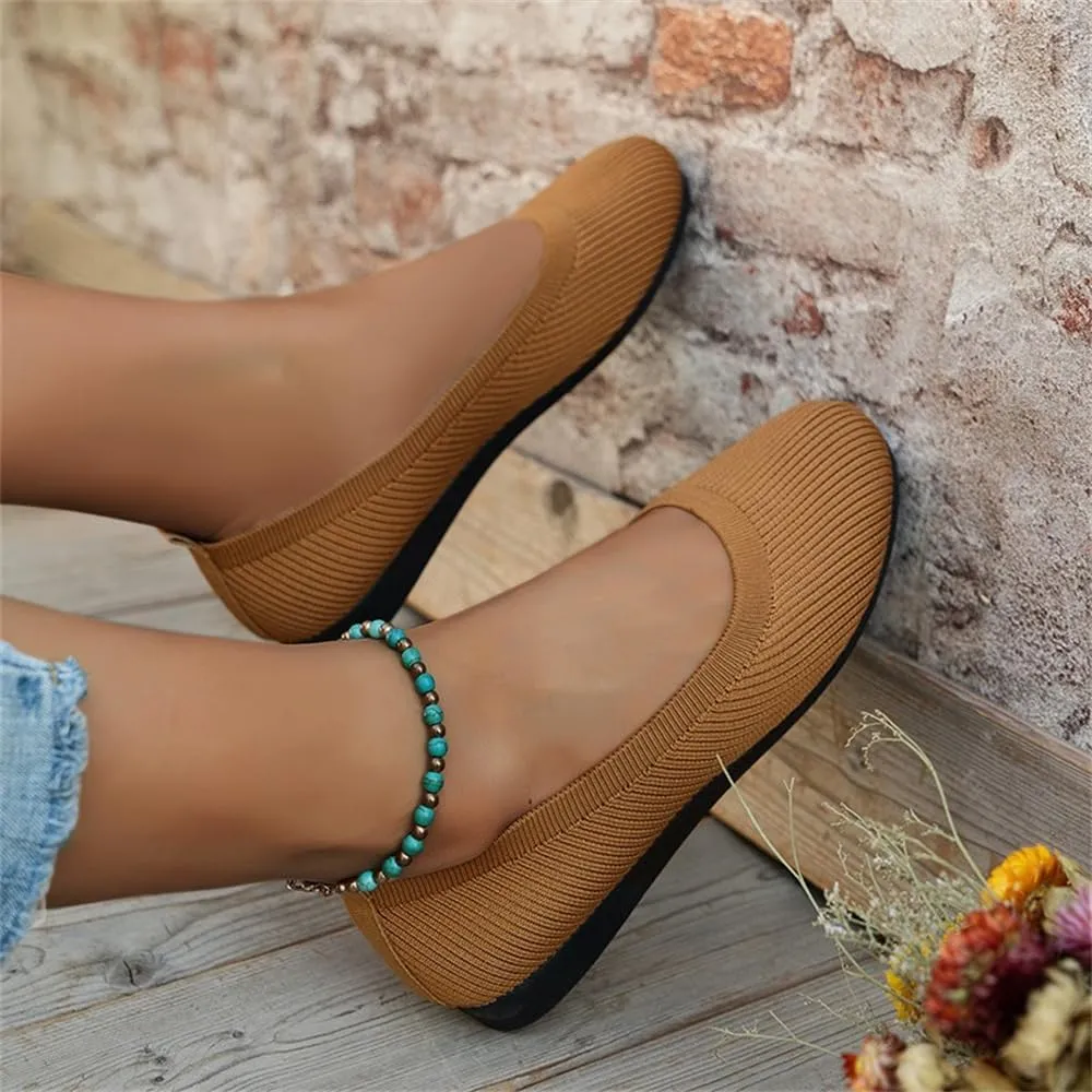 Flats Shoes for Women, Square Toe Ballet Flats Shoes with Arch Support, Knit Flats for Women Slip On Walking Flat Dress Shoes