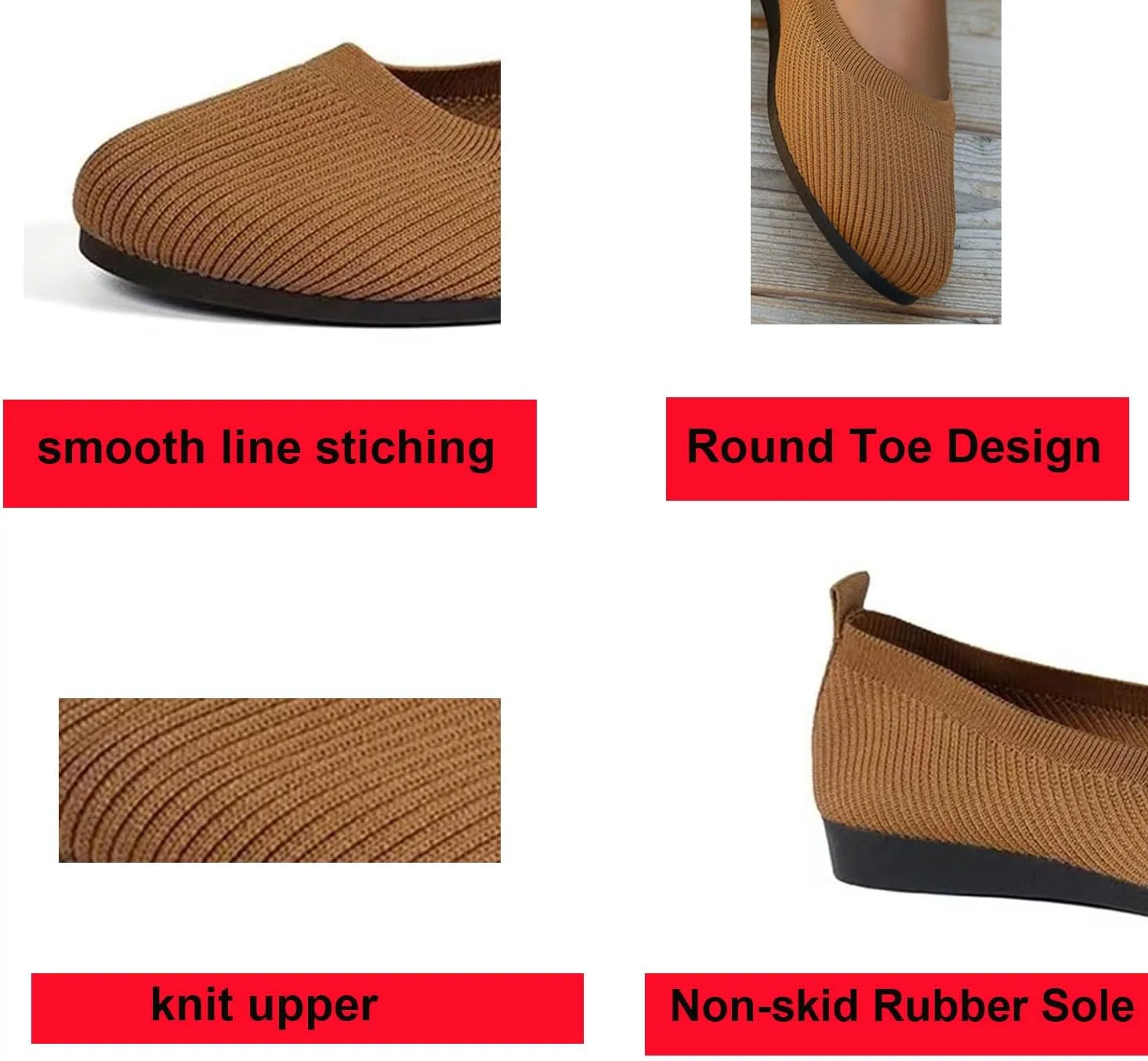 Flats Shoes for Women, Square Toe Ballet Flats Shoes with Arch Support, Knit Flats for Women Slip On Walking Flat Dress Shoes