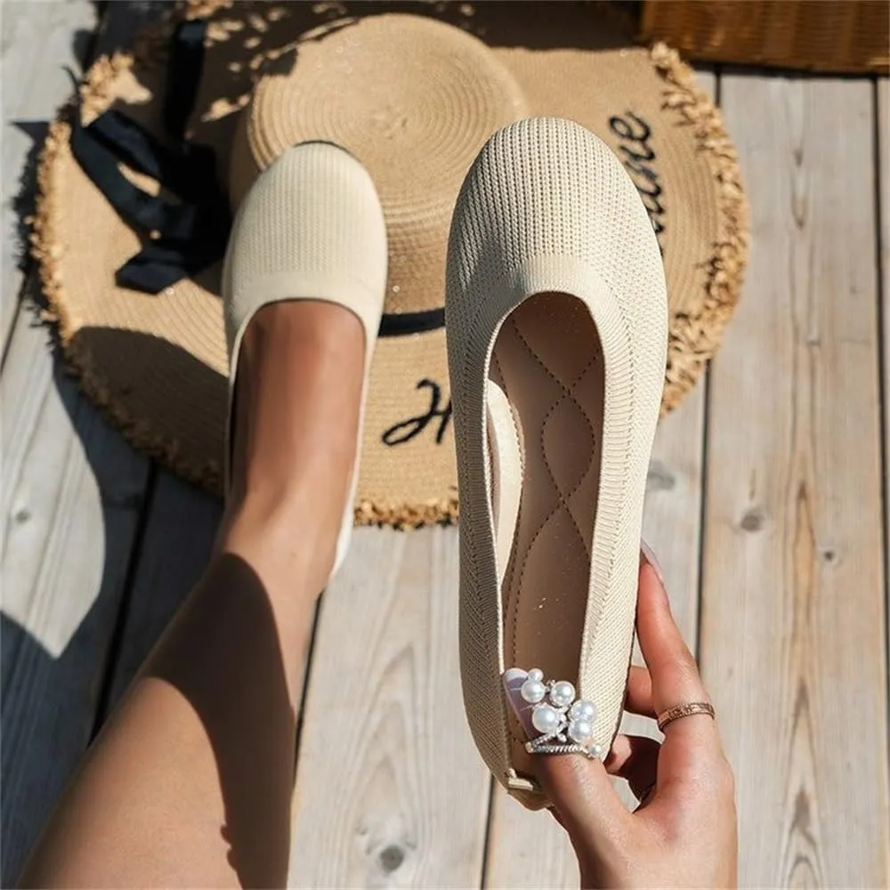 Flats Shoes for Women, Square Toe Ballet Flats Shoes with Arch Support, Knit Flats for Women Slip On Walking Flat Dress Shoes