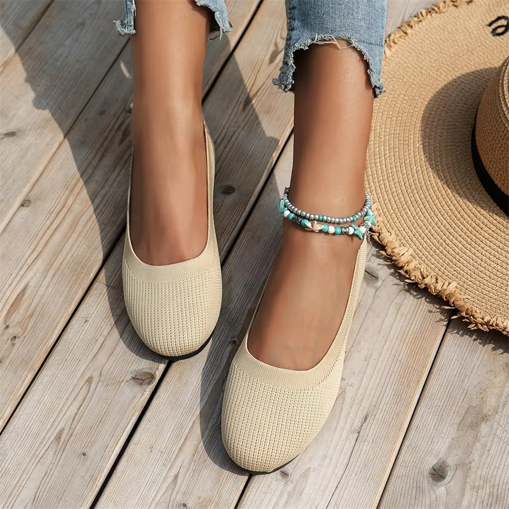 Flats Shoes for Women, Square Toe Ballet Flats Shoes with Arch Support, Knit Flats for Women Slip On Walking Flat Dress Shoes