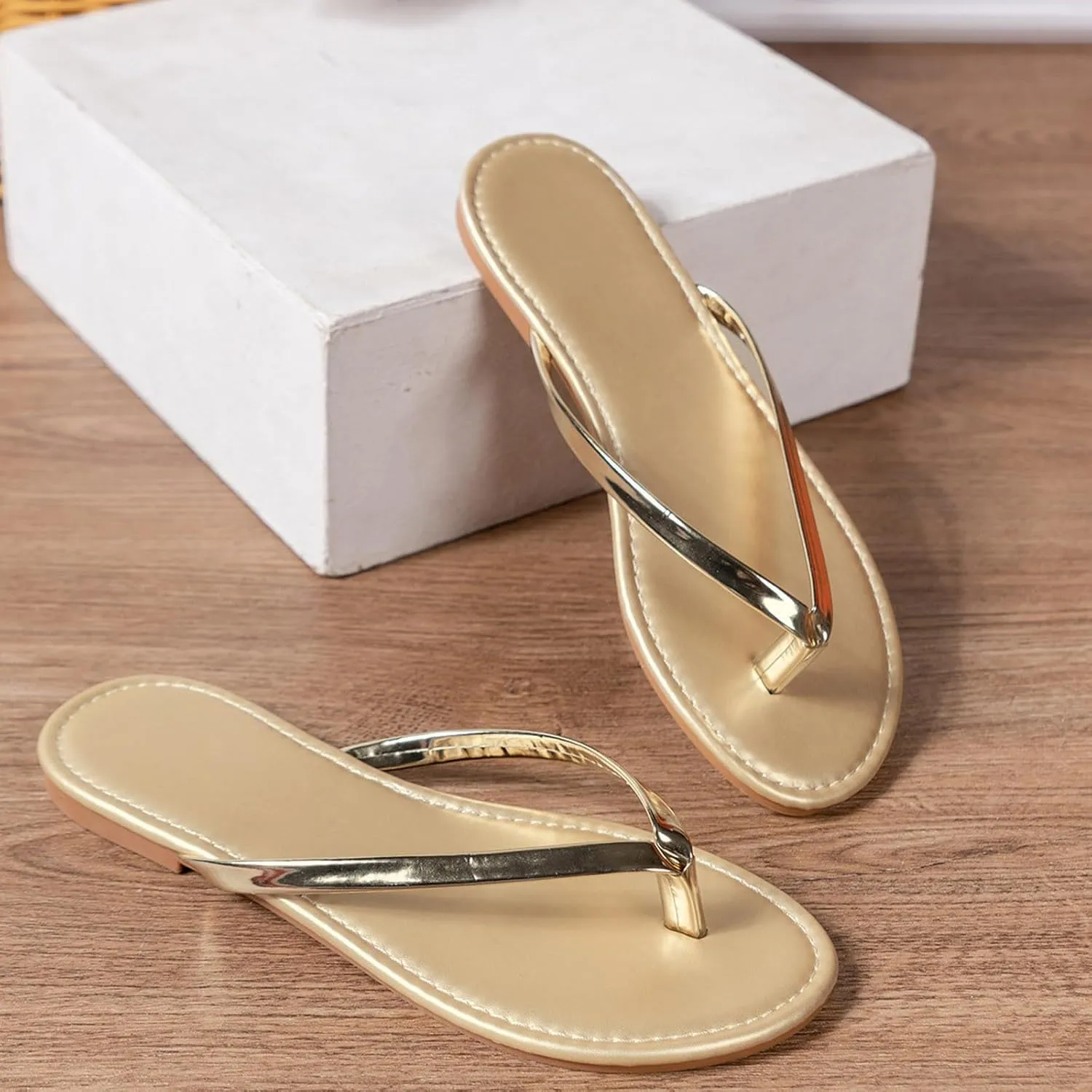 Flip Flops for Women Footwear - Memory Foam Flats for Women 2025 - Vegan Leather Sandals Summer Beach Slides