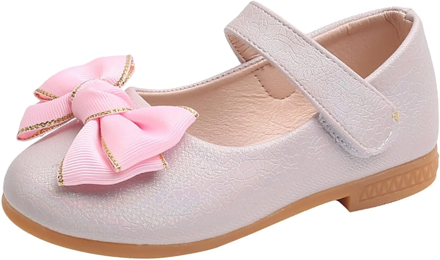 Flower Girl Ballet Flat Bow Ballerina Mary Jane Dress Shoes for Party School Wedding(Toddler/Little Kid) Girls Shoes