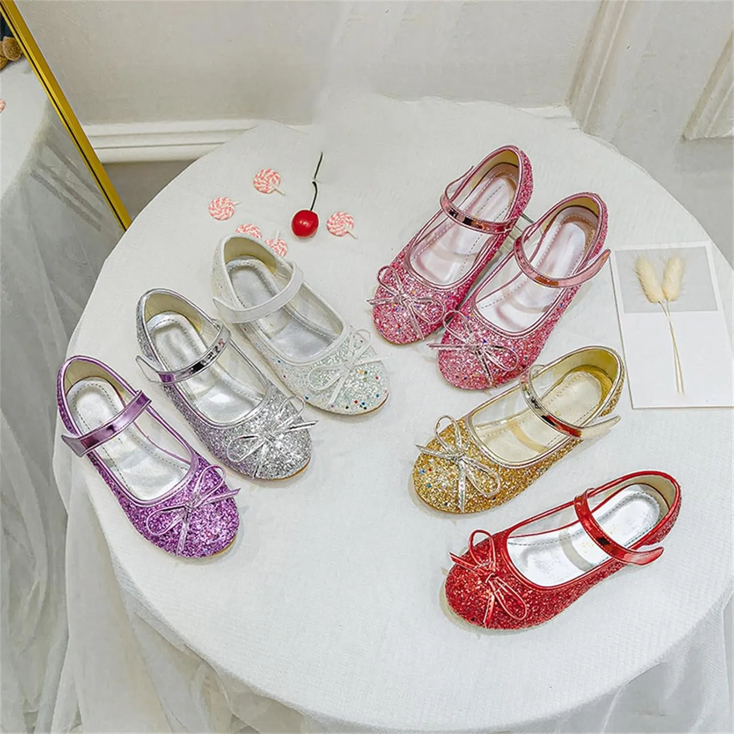 Flower Girl Dress Shoes Rhinestones Bow Mary Jane Ballet Flats for Girls Wedding Party Toddler Kids Dress Shoes Girls