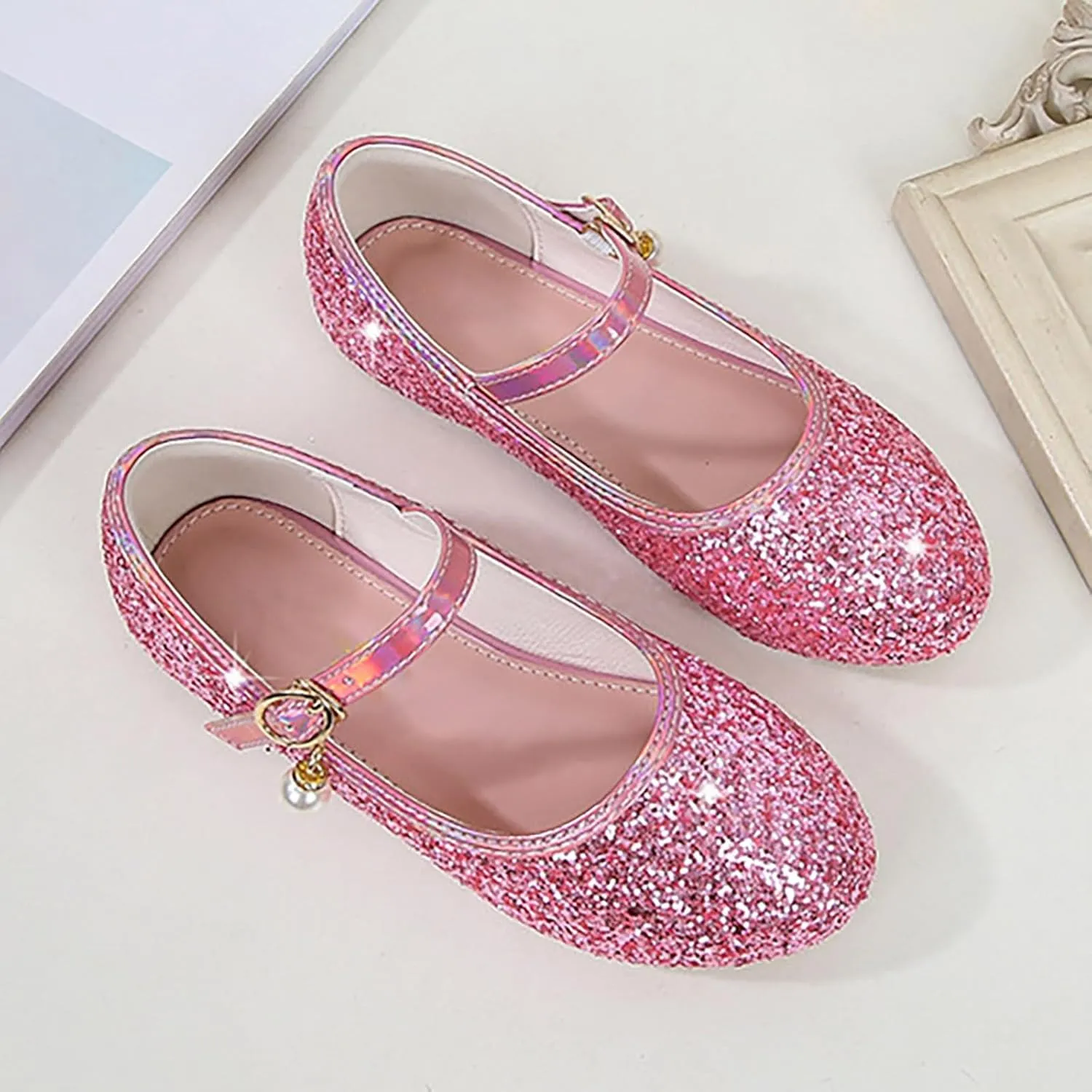 Flower Girls Dress Shoes Glitter Ballet Flat for Toddler Wedding Pary School Fashion Buckle Mary Jane Slippers Kids