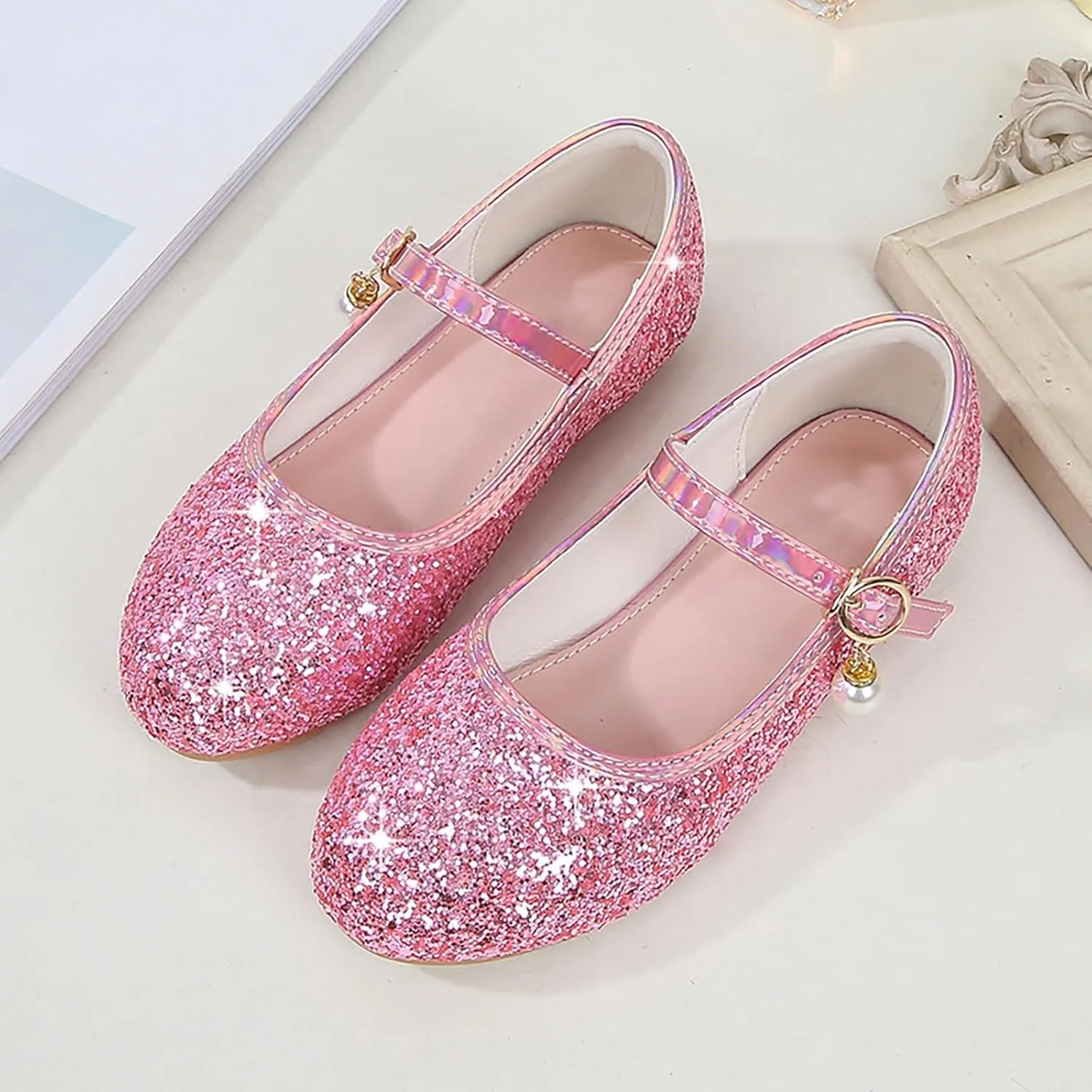 Flower Girls Dress Shoes Glitter Ballet Flat for Toddler Wedding Pary School Fashion Buckle Mary Jane Slippers Kids