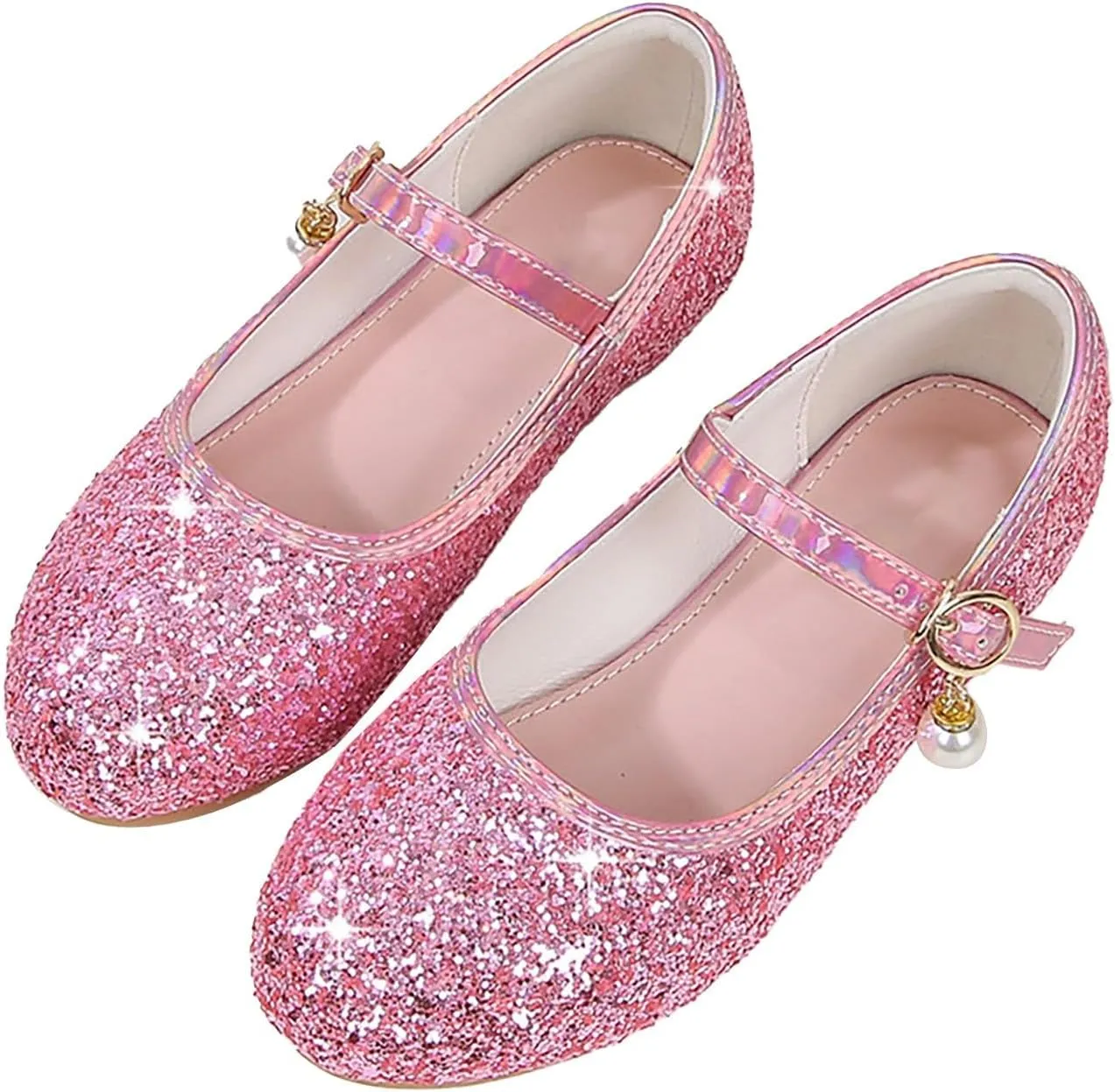 Flower Girls Dress Shoes Glitter Ballet Flat for Toddler Wedding Pary School Fashion Buckle Mary Jane Slippers Kids