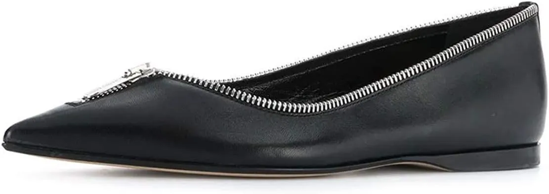 FSJ Women Fashion Ballet Slip on Pointed Closed Toe Pumps Flats Slide Leather Sandals Zippers Ladies Dress Shoes Size 4-15 US
