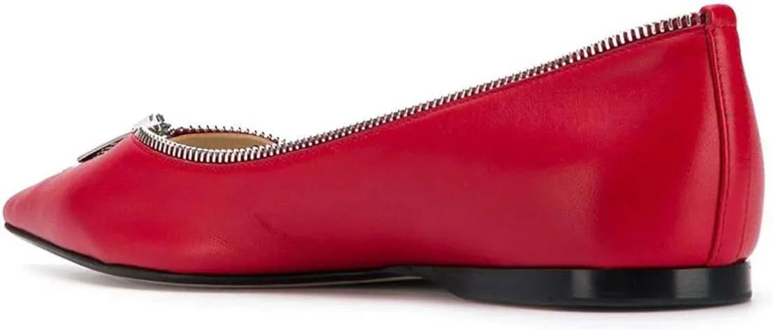 FSJ Women Fashion Ballet Slip on Pointed Closed Toe Pumps Flats Slide Leather Sandals Zippers Ladies Dress Shoes Size 4-15 US