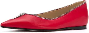 FSJ Women Fashion Ballet Slip on Pointed Closed Toe Pumps Flats Slide Leather Sandals Zippers Ladies Dress Shoes Size 4-15 US