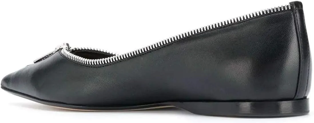FSJ Women Fashion Ballet Slip on Pointed Closed Toe Pumps Flats Slide Leather Sandals Zippers Ladies Dress Shoes Size 4-15 US