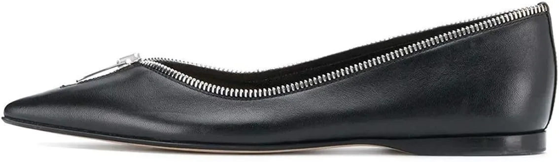 FSJ Women Fashion Ballet Slip on Pointed Closed Toe Pumps Flats Slide Leather Sandals Zippers Ladies Dress Shoes Size 4-15 US