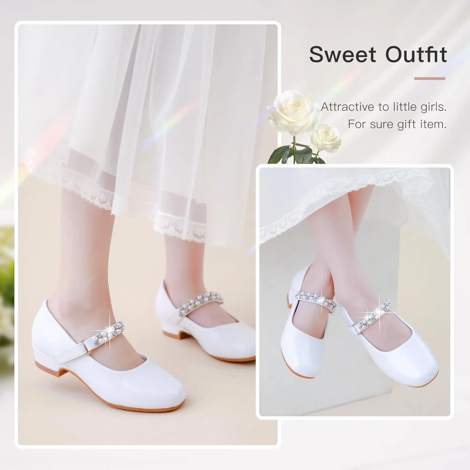 Furdeour Toddler Girls Mary Janes Shoes Low Heel Ballet Flats Wedding Party Dress Shoes for Kids