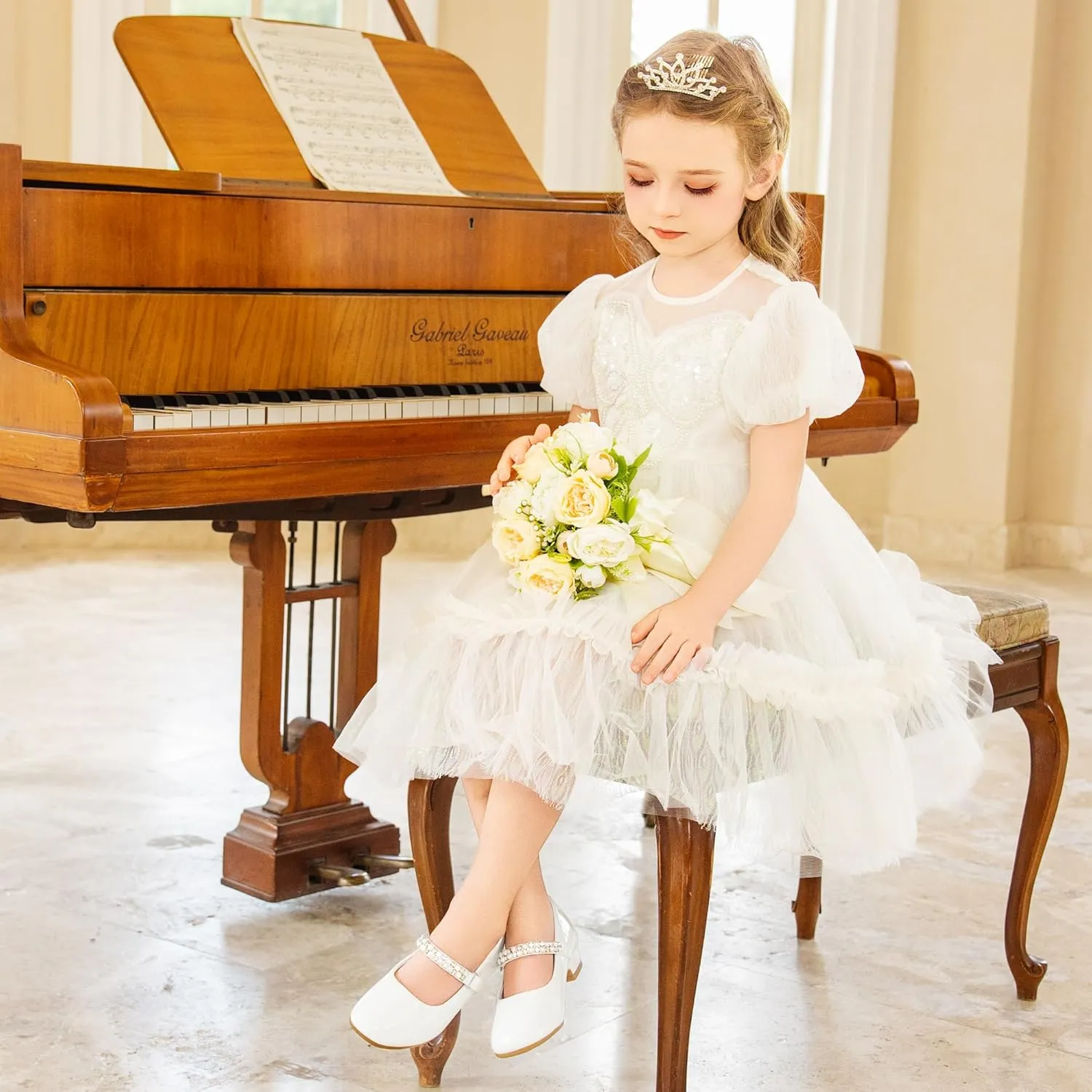 Furdeour Toddler Girls Mary Janes Shoes Low Heel Ballet Flats Wedding Party Dress Shoes for Kids