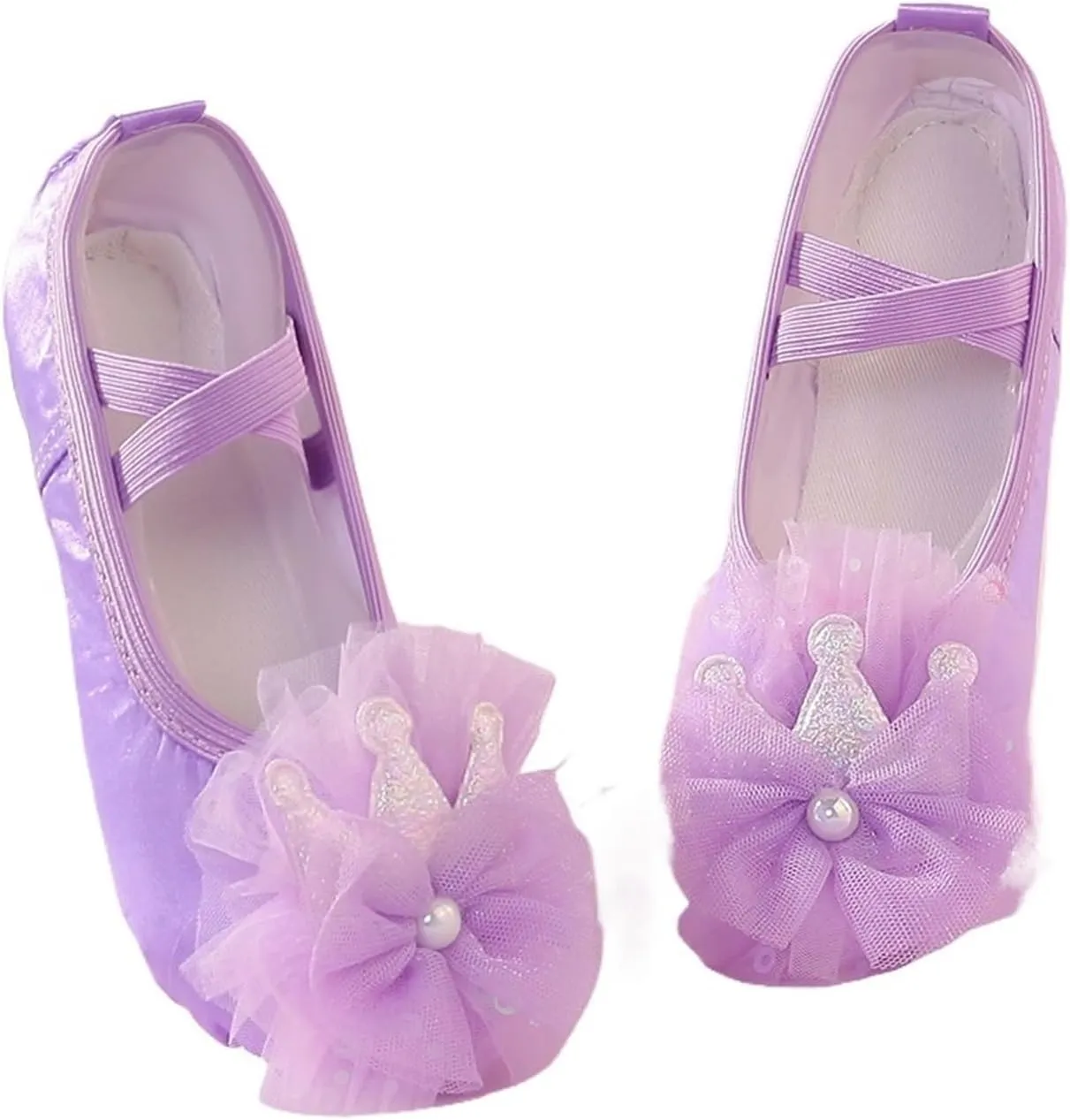 Girl Dance Shoes Kid Ballet Flat Toddler Ballet Shoe Princess Cheer Shoes Soft Sole Exercise Shoe Lace Dance Shoe(Purple,25insole15.5cm)