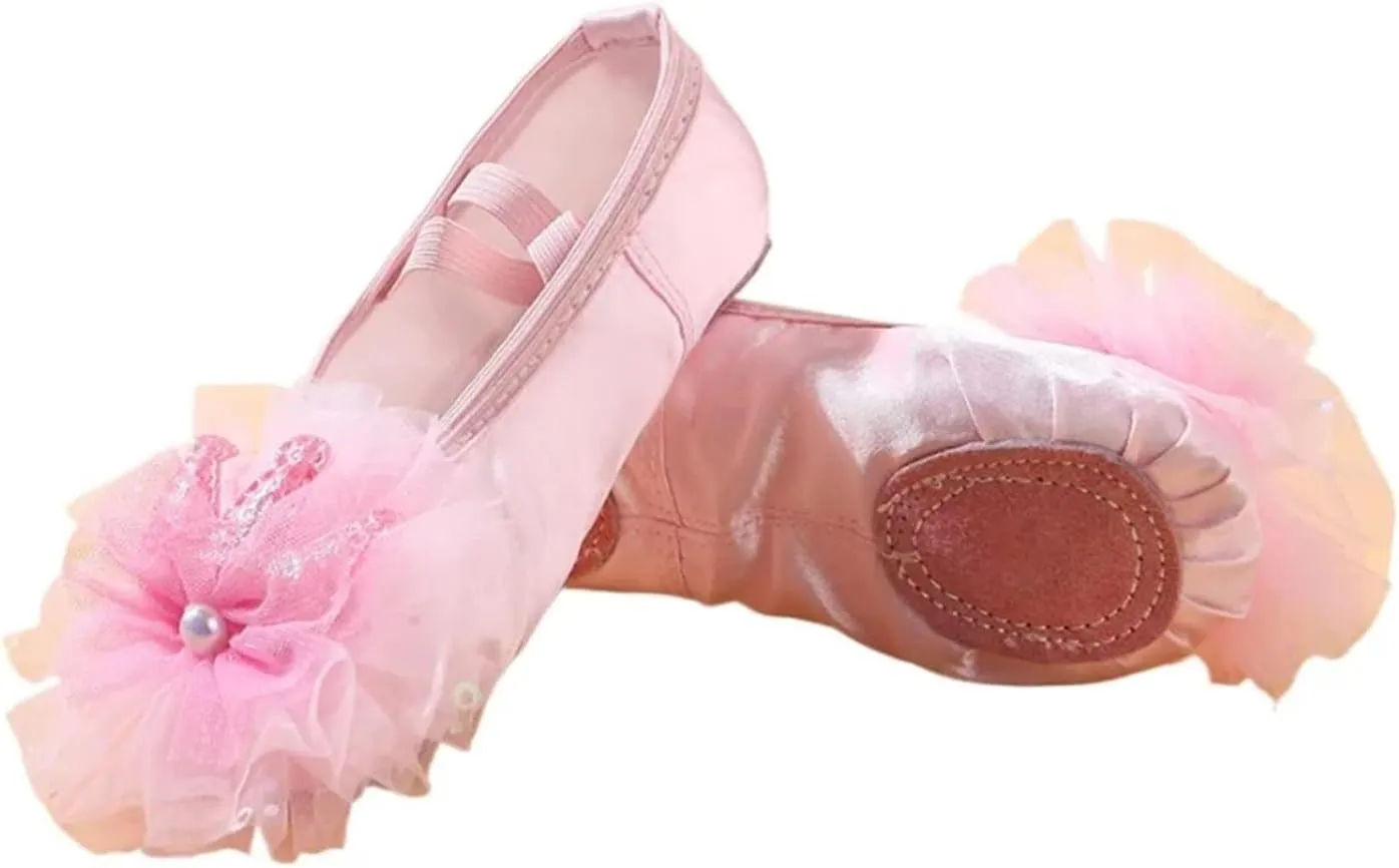 Girl Dance Shoes Kid Ballet Flat Toddler Ballet Shoe Princess Cheer Shoes Soft Sole Exercise Shoe Lace Dance Shoe(Purple,25insole15.5cm)