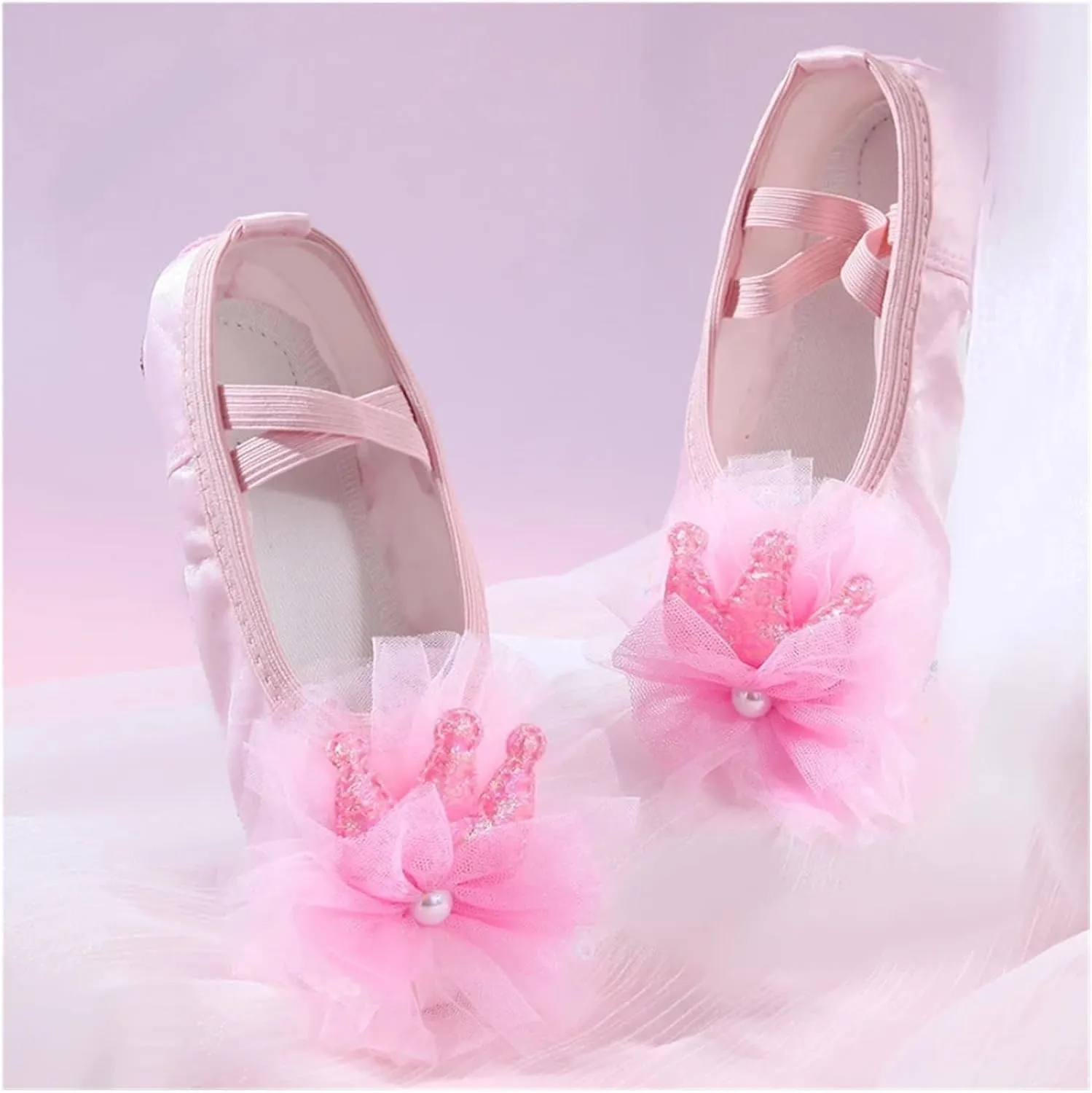 Girl Dance Shoes Kid Ballet Flat Toddler Ballet Shoe Princess Cheer Shoes Soft Sole Exercise Shoe Lace Dance Shoe(Purple,25insole15.5cm)
