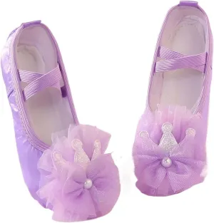 Girl Dance Shoes Kid Ballet Flat Toddler Ballet Shoe Princess Cheer Shoes Soft Sole Exercise Shoe Lace Dance Shoe(Purple,25insole15.5cm)