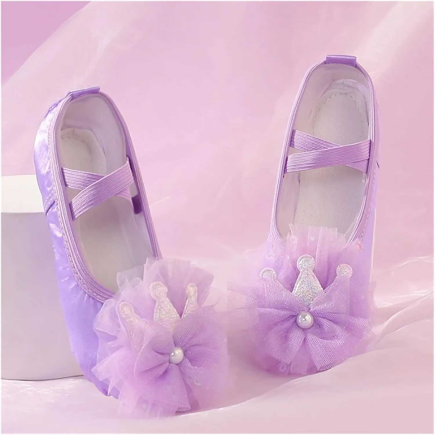 Girl Dance Shoes Kid Ballet Flat Toddler Ballet Shoe Princess Cheer Shoes Soft Sole Exercise Shoe Lace Dance Shoe(Purple,25insole15.5cm)