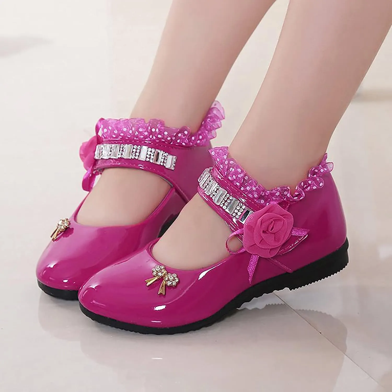 Girls and Toddler Mary Jane Dress Shoes Wedding Party Flower Girl School Shoes Slip on Ballet Flat Toddler Shoes Girl
