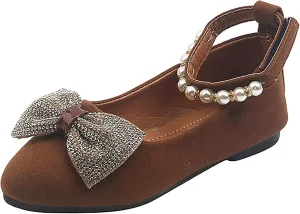 Girls Ballerina Shoes Mary Jane Front Bow Dress Shoes for Wedding Toddler Little Kid/Big Kid