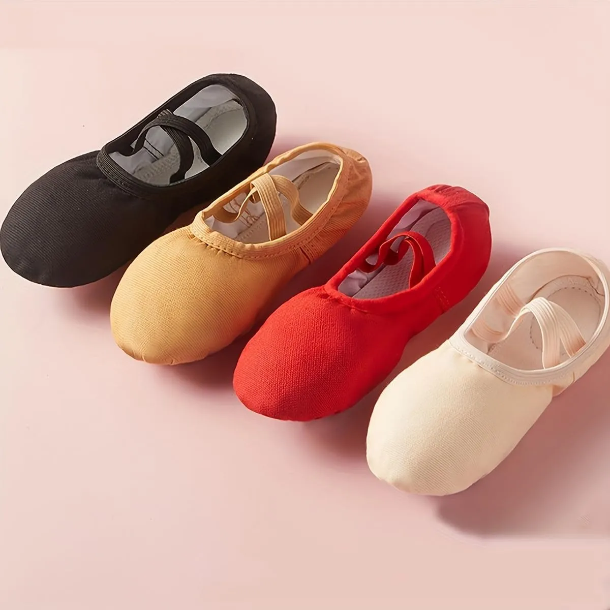 Girls' Ballet Dance Shoes - Soft Sole, Canvas Upper, Elastic Strap, Available in Black, Beige, Red - Ideal for Practice and Performance