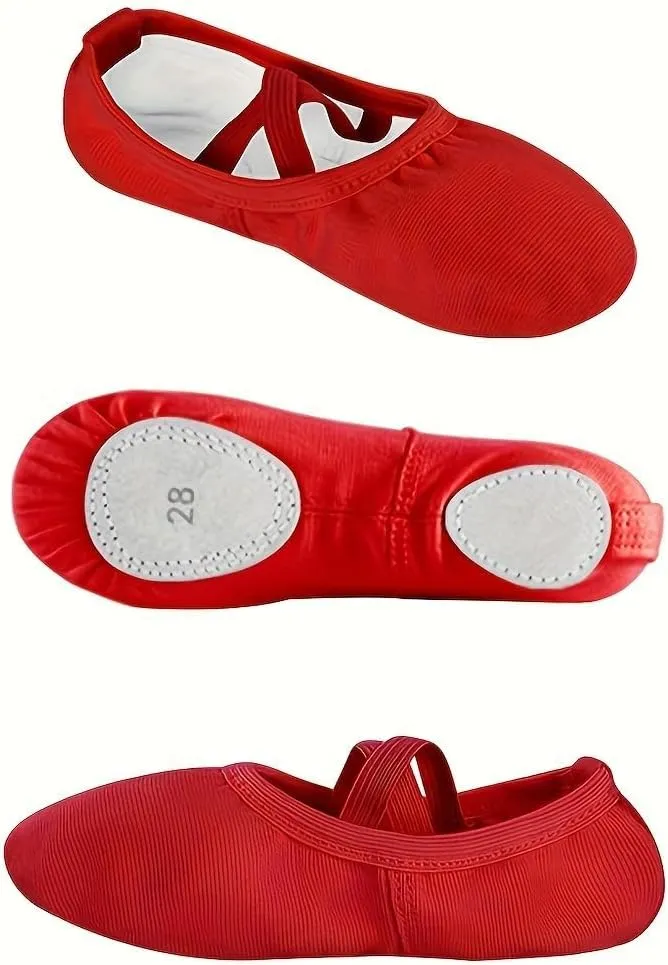 Girls' Ballet Dance Shoes - Soft Sole, Canvas Upper, Elastic Strap, Available in Black, Beige, Red - Ideal for Practice and Performance