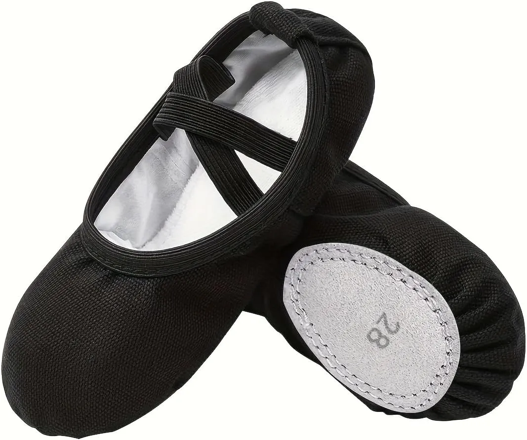 Girls' Ballet Dance Shoes - Soft Sole, Canvas Upper, Elastic Strap, Available in Black, Beige, Red - Ideal for Practice and Performance