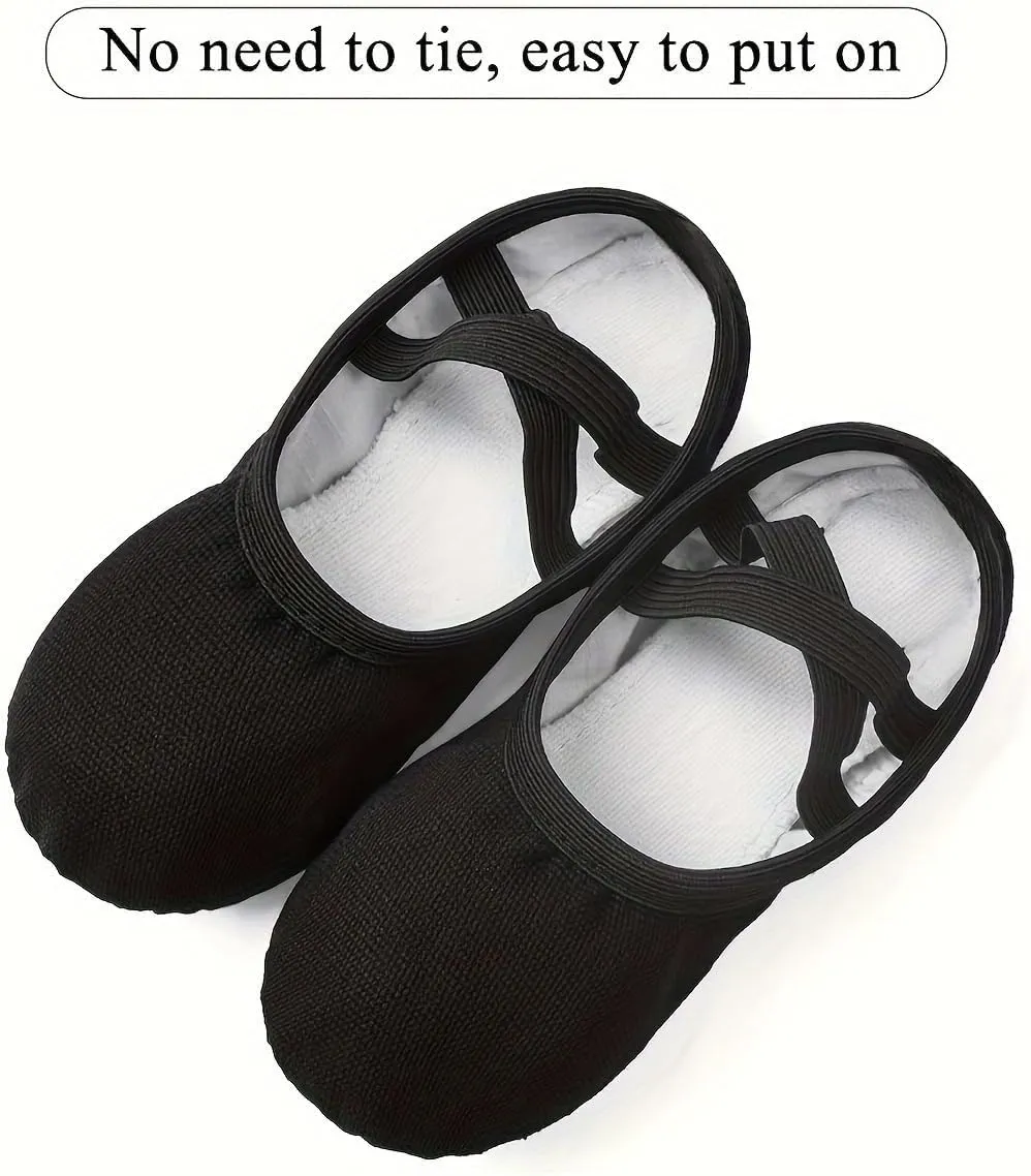 Girls' Ballet Dance Shoes - Soft Sole, Canvas Upper, Elastic Strap, Available in Black, Beige, Red - Ideal for Practice and Performance