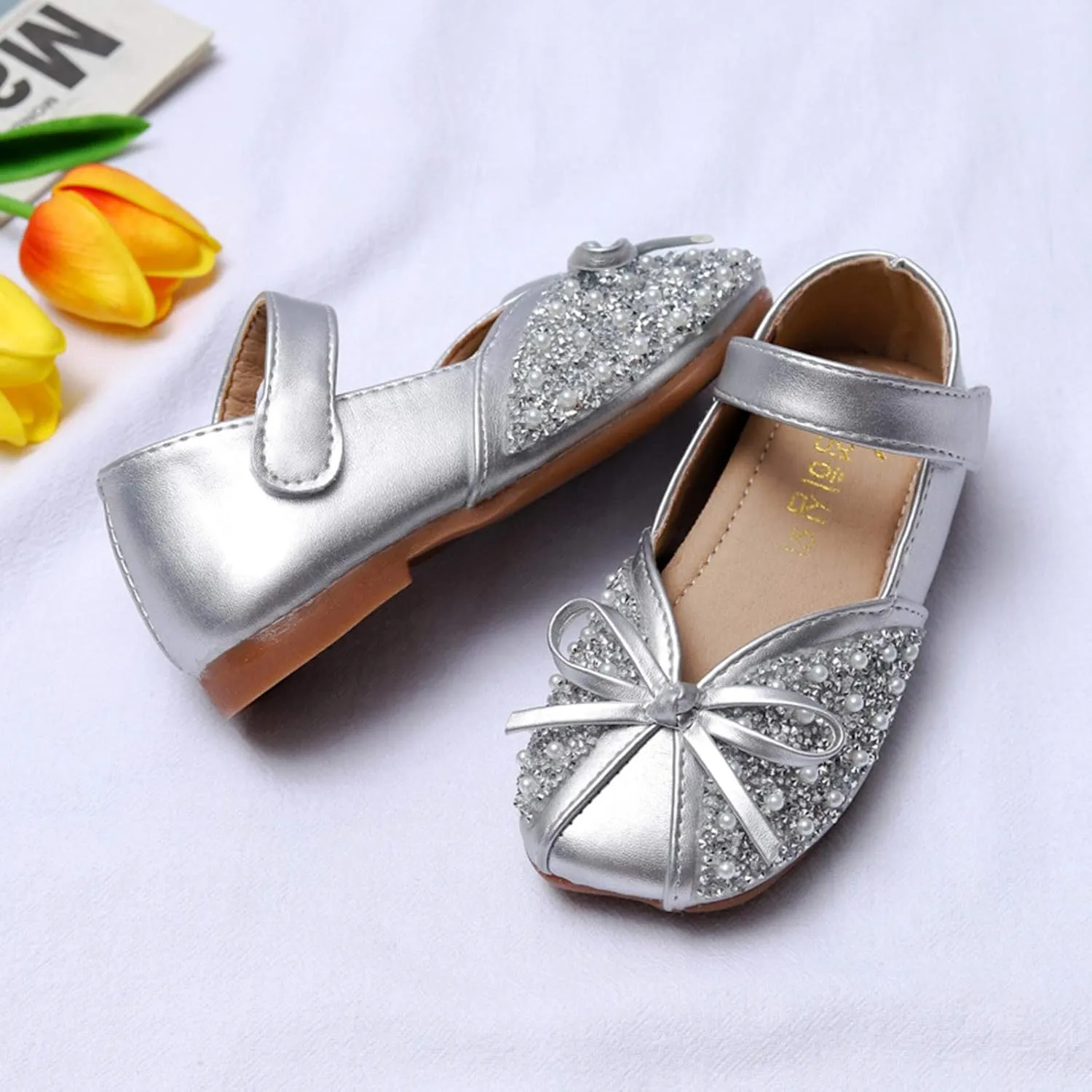 Girls Ballet Flats Shoes Ballerina Bowknot Mary Jane Wedding for Party Toddlers Elastic Princess Dress Shoes Sandals