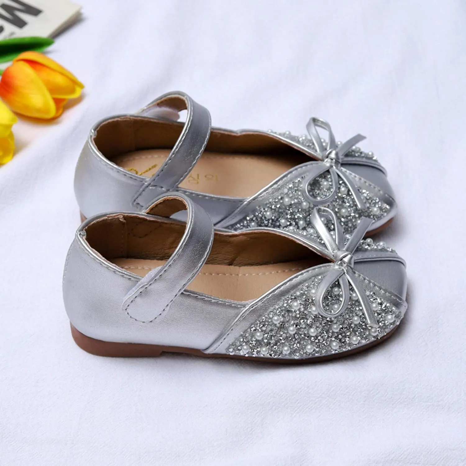 Girls Ballet Flats Shoes Ballerina Bowknot Mary Jane Wedding for Party Toddlers Elastic Princess Dress Shoes Sandals