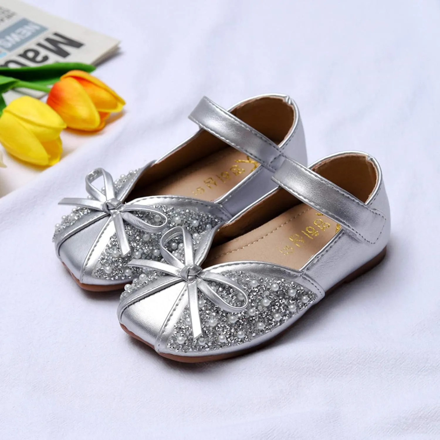 Girls Ballet Flats Shoes Ballerina Bowknot Mary Jane Wedding for Party Toddlers Elastic Princess Dress Shoes Sandals