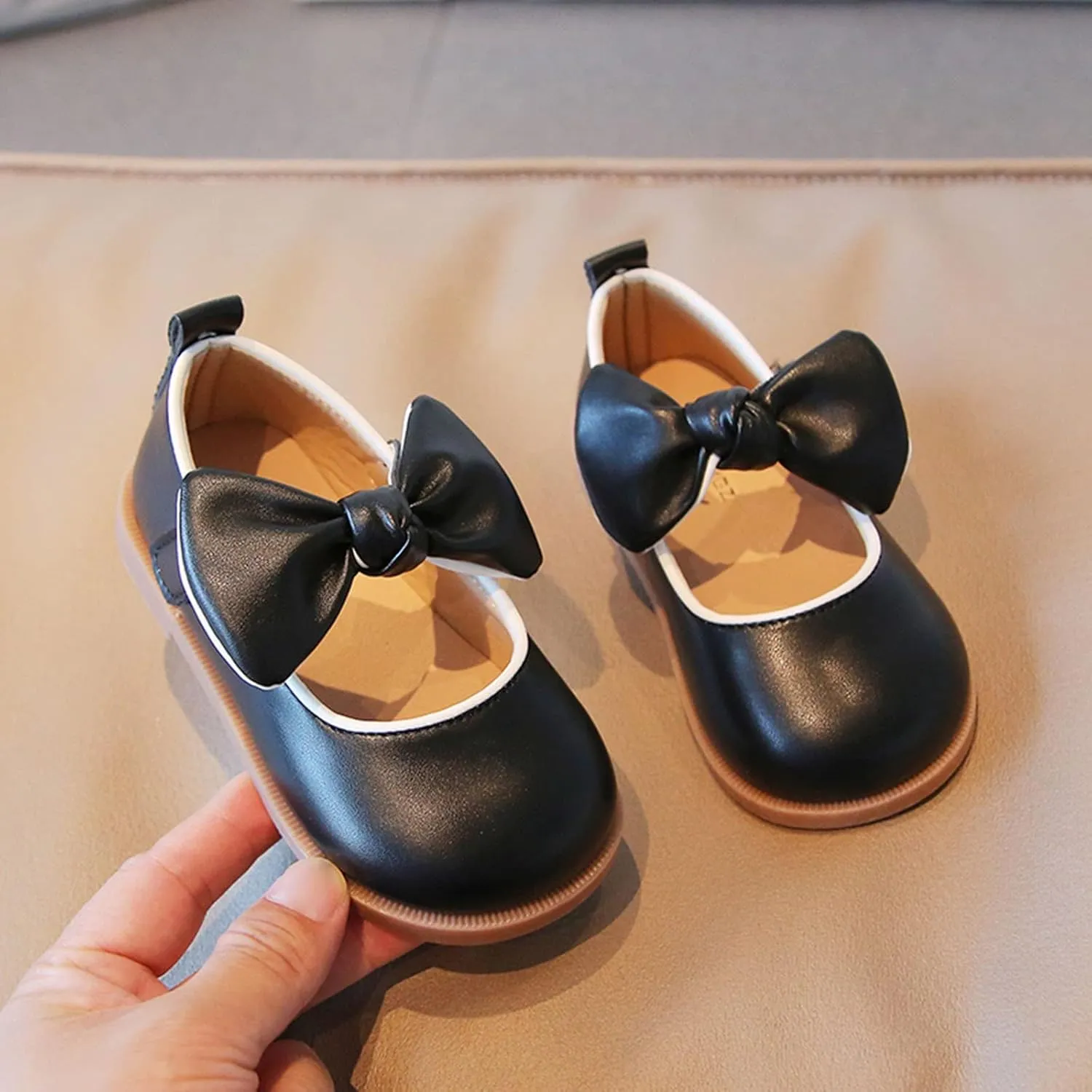 Girl's Ballet Round Toe Bow Lightweight Solid Color Dress Shoes for Toddler/Little Kid/Big Kid